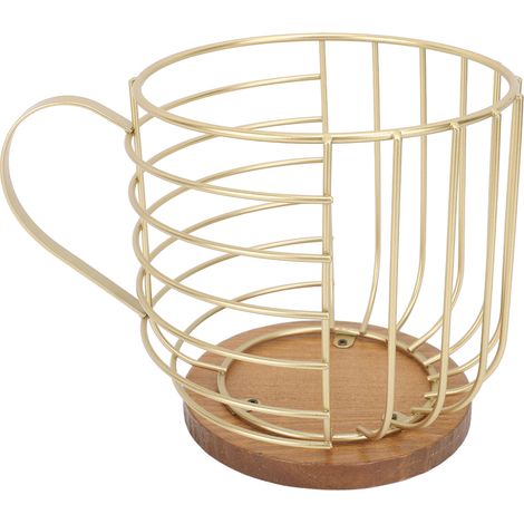 Porte-capsules de café en forme de tasse, panier de rangement pour capsules de café, idéal pour le comptoir, le bar à café, la cuisine ou le salon, couleur or sans inscription (1/5)