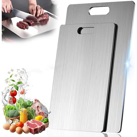 Lot 2 planches découper titane inox cuisine pain légumes (1/5)