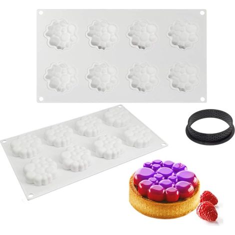 Moule de Gâteau Mousse, moulessilicone gâteaux 3D pour Glace Chocolat Pâtisserie Dessert, Outil croustillant Rond en Plastique, 8 Trous Forme Bulle Holes Bubble Shape - (1/5)