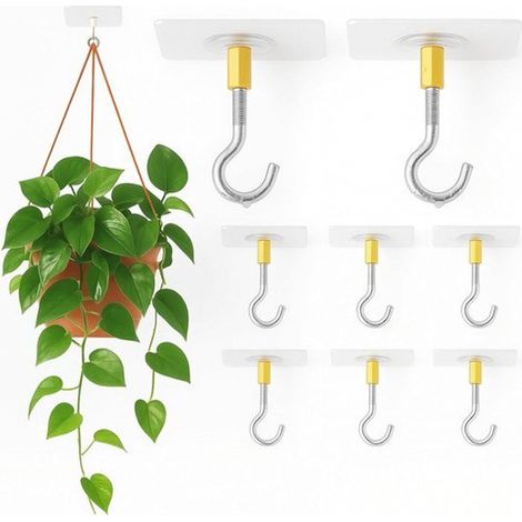 Ganchos autoadhesivos para techo para plantas - PVC transparente - Acero inoxidable - Fácil de colocar (1/5)