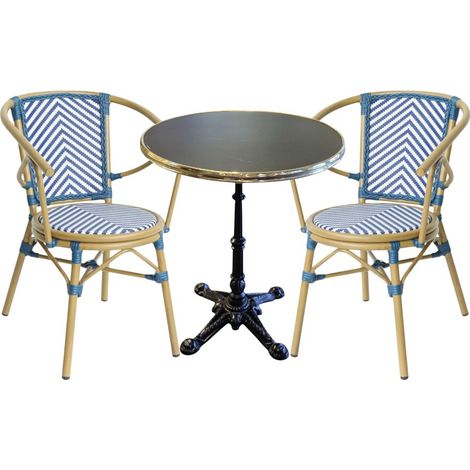 Pack ALIZÉE Bleu - 2 Fauteuils extérieur avec table diamètre 60