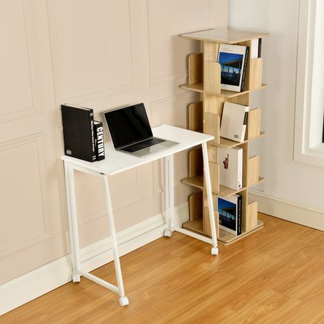 MEUBLES COSY Klapptisch für kleine Räume, klappbarer Computertisch mit Rollen, Industrie-Stil, 80x44x74 cm, weiß