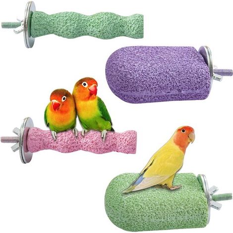 Juego de 3 piedras afiladoras para picos de pájaros, Percha para jaula de loros, Para periquitos, cacatúas y cotorras, Morado, verde, rosa (1/5)