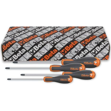 Beta 1209E/PZ‑S4 – Set 4 Giraviti Evox Pozidriv®/Supadriv®, Acciaio Cromato con Punte Nere, Impugnatura Bi‑materiale Ergonomica, Misure PZ0–PZ3
