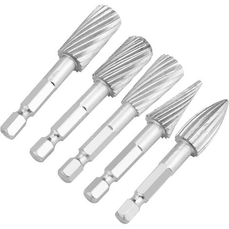 Lot de 5 fraises rotatives HSS à queue hexagonale 1/4 pouce, limes pour métaux aluminium et fer, accessoires outils (1/5)