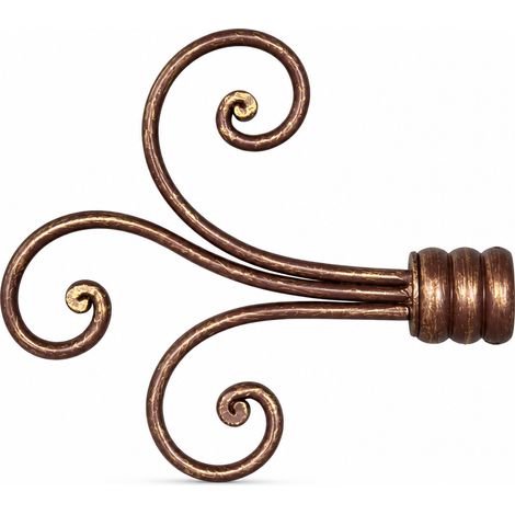 Lot de 2 embouts arabesque de tringle à rideaux Ø20 mm en fer forgé – Rouille et or (1/4)