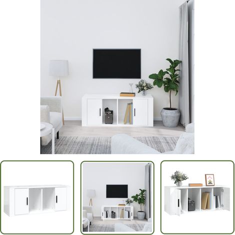 The Living Store TV-Schrank Hochglanz-Weiß 100x35x40 cm Holzwerkstoff - TV-Schrank - Holzwerkstoff Möbel - Weißer TV-Stand - Medienregal - Wohnzimmermöbel (1/5)