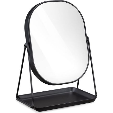 Miroir Cosmétique avec Plateau - Miroir à Poser 18 x 22,6 cm pour Maquillage avec Plateau à Bijoux - pour Chambre Coiffeuse Salle de Bain, 2x agrandissement (1/5)