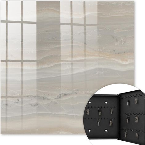 Armoire à clés - (30 cm x 30 cm) - Boîte à clés murale - Coffret de rangement pour clés - Couleur noire - Ouverture vers la droite - Pour maison et bureau - Ondulations beiges