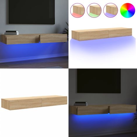 vidaXL Meubles TV avec éclairage LED 2 pcs chêne sonoma 60x35x15,5 cm (1/5)