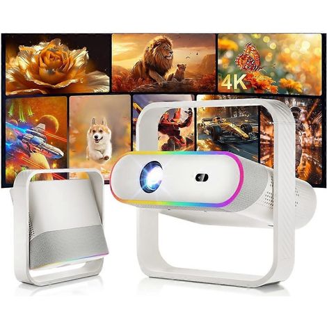 Projecteur intelligent, résolution native 1080p, système Android, autofocus, Bluetooth 5.4, éclairage d'ambiance RGB, haut-parleurs HiFi, home cinéma portable, prise standard européenne. (1/5)