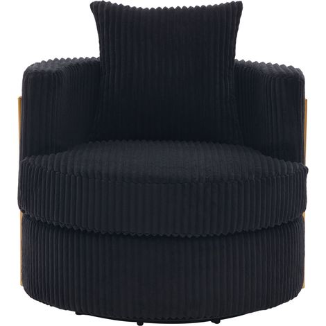 Fauteuil pivotant 360° en velours côtelé noir avec rangement, assise profonde et dossier enveloppant, pour chambre et salon, CHICFURN (1/5)