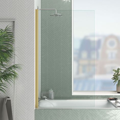 pare baignoire rabattable 80x140cm - profilé or doré brossé - verre trempé 4mm - elementary