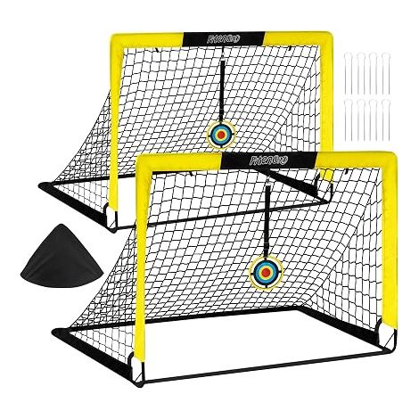 Pop Up Football Goals for Children (120 x 90 cm) - With 2 Targets and Carry Bag for Garden/Park, Reinforced Fibreglass Bars, Foldable and Weatherproof (1/5)