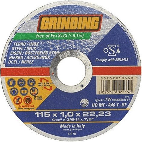 GRINDING DISCO DA TAGLIO FERRO E ACCIAIO INOX 115x1 DISCHI (1/3)