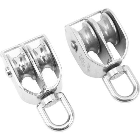 Lot de 2 poulies doubles M32 en acier inoxydable à rotation à 360° pour levage de câbles (1/5)