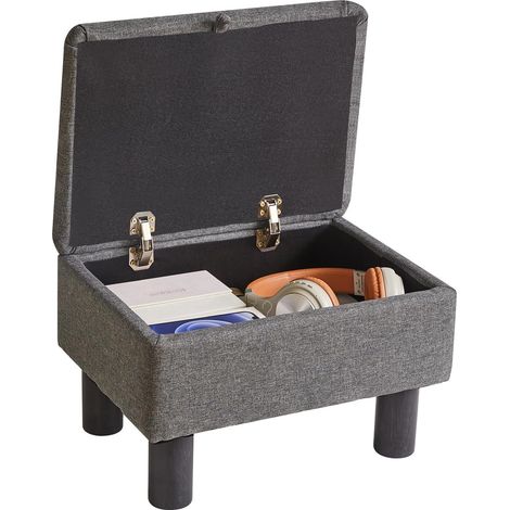 Petit Repose-Pieds de Rangement Ottoman avec Pieds en Bois, Repose-Pieds en Lin, Tabouret Pouf, Repose-Pieds pour Salon, Chambre à Coucher, Entrée, Bureau, Gris Clair, YD-JD1364 (1/5)
