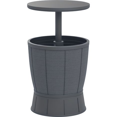 Tavolo da ghiaccio 3 in 1, tavolino da cocktail con secchiello per il ghiaccio, piano telescopico per giardino, Ø 49 x 58-84 cm, grigio