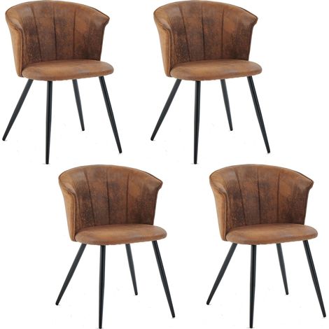 MEUBLES COSY Set di 4 sedie da pranzo - Poltrona retrò - Seduta imbottita in pelle scamosciata - Gambe in metallo nero - per cucina, soggiorno, camera da letto, ufficio, marrone (1/5)