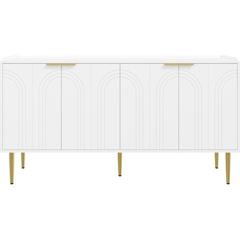 Buffet moderne en MDF blanc avec portes incurvées et pieds en fer doré 140x38x75 cm (1/5)