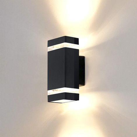 Applique murale d'extérieur vers le bas pour l'extérieur avec 2 ampoules LED blanc chaud de 5 W, aluminium moulé sous pression, IP44 étanche noir (1/4)