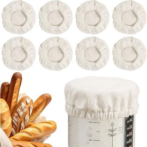 8 coperchi elastici riutilizzabili in cotone per barattoli di lievito madre - Coperchio ermetico per lievito madre, kombucha e barattoli di fermentazione (1/5)