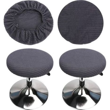 Housses de tabourets ronds (set de 2 pièces gris foncé), adaptées aux tabourets 28-40cm, bar et café, housses de tabourets ronds élastiques, lavables et faciles à entretenir, douces et durables. (1/5)