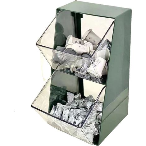 Étagère à sachets de thé Double Layer en PET/ABS transparent, grande capacité U-Shaped, rack multifonction pour snacks, cosmétiques, jouets - Dimension 25cm, vert (1/5)