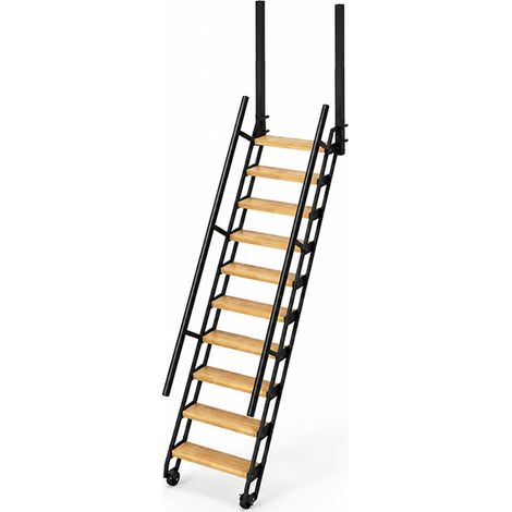 Echelle acier noir - Marches bois - Hauteur d'acces de 2.36 à 2.58m - KLIMB-258-SNMNAT