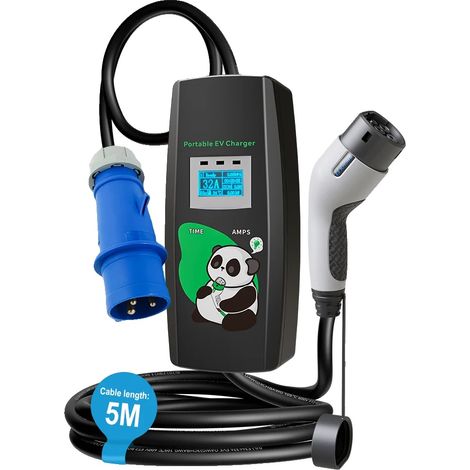 Cargador portátil para vehículos eléctricos, corriente ajustable, protección IP54, 7 kW 32 A, monofásico, tipo 2 (1/2)