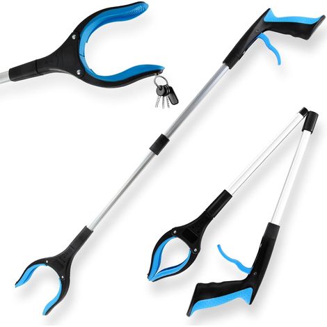 Pince télescopique de 83 cm avec tête rotative à 360°, poignée ergonomique et embouts magnétiques pour la collecte des déchets (bleu) (1/5)