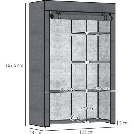 Armoire en tissu, solution de rangement, 6 étagères, 1 tringle, gris foncé (1/5)