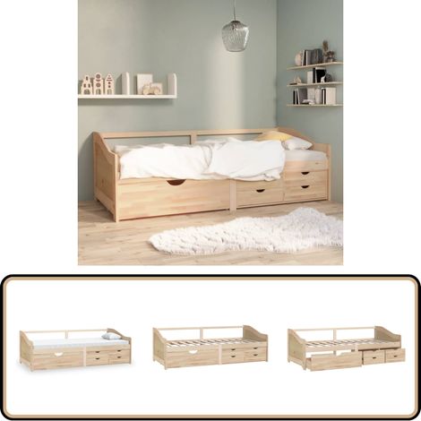 Lit de repos 3 places sans matelas Bois de pin massif 90x200 cm - Lit Convertible - Canapé Lit - Meuble Chambre - Lit Invité - Rangement Sous Lit