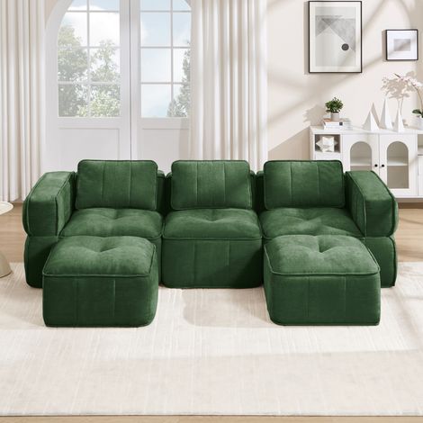 Divano modulare a U 3 posti 271x162x67 cm in poliestere verde con 2 pouf - MEUBLIV (1/5)
