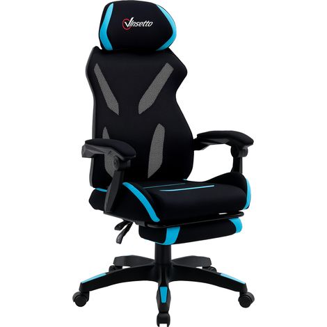 Sedia da Gaming con Supporto Lombare, Sedia Ufficio Ergonomica con Altezza Regolabile in Tessuto Nero e Blu, 65x65x119-129cm