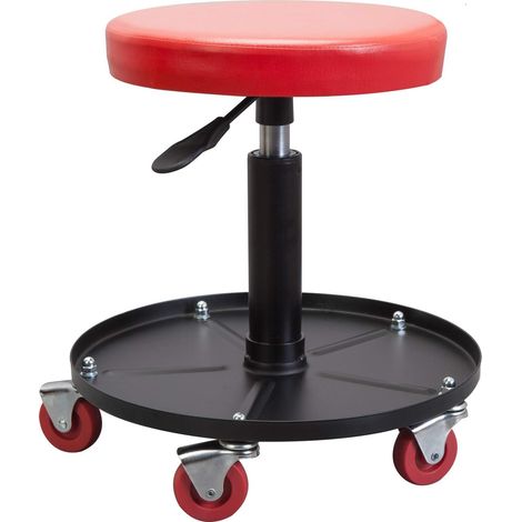 Big RED Creeper Garage/Shop Seat: Heavy Duty Rolling Pneumatic Padded Adjustable Mechanic Stool with Tool Tray Storage, Red Large (1/5)