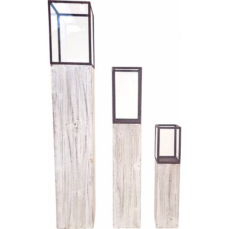 Socle décoratif blanc effet vieilli en bois et métal - blanc vieilli et noir mat (1/3)