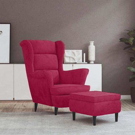 Ohrensessel mit Hocker Weinrot Samt (1/5)