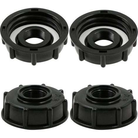 Adaptateur de Réservoir IBC Connecteur - Baril Raccord Tuyau Accessoires Bouchon Conteneur - pour Robinet de Jardin D'adaptateur Cuve Sortie Raccord 3/4 Pouces - 4 Pièces Noir (1/5)