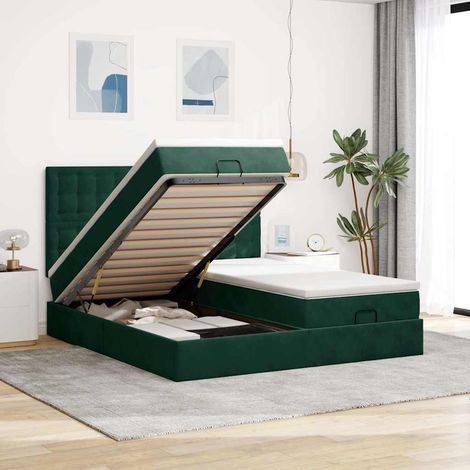 Ottoman-Bett mit Matratzen & LEDs Dunkelgrün 180x200 cm Samt