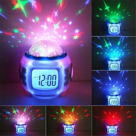 Projecteur LED veilleuse, réveil numérique avec musique LED étoile ciel lampe chambre décor pour enfants cadeau de noël (1/3)