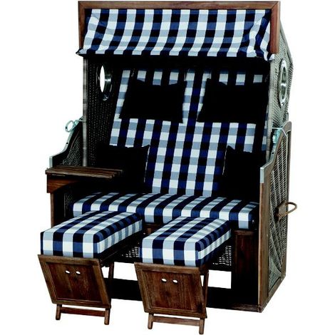 Strandkorb mit Bullauge antique white, Akazie FSC 100%