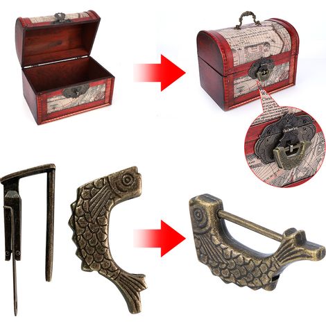 Serrure en forme de poisson de style antique, serrure en laiton à l'ancienne, serrure antique, serrure Ruyi, espacement de la quincaillerie 3.2. (1/3)