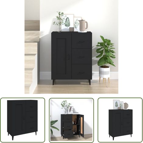 The Living Store Buffet Noir 69,5x34x90 cm Bois d'ingénierie - Buffet Noir - Meuble De Rangement - Commode - Armoire Laterale - Mobilier Salon (1/5)