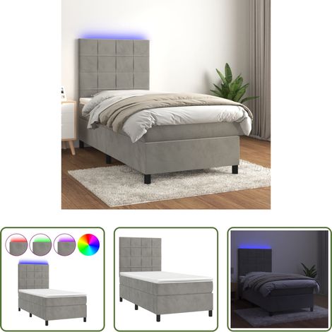 vidaXL Lit avec tête de lit réglable - Sommier à lattes de lit et matelas et LED Gris clair 80x200 cm (1/5)