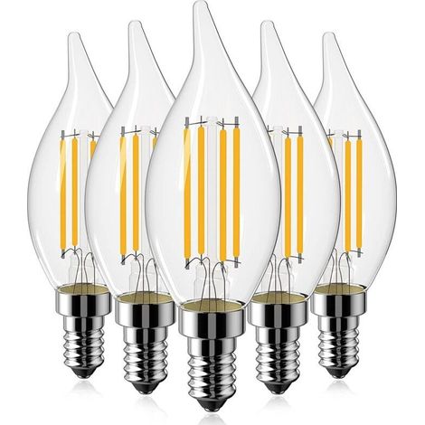 Lot de 5 ampoules LED à filament E14, 4 W (équivalent 40 W), ampoules à vis vintage SES, blanc chaud 2700 K, 400 lumens, intensité non variable [Classe énergétique A+] (1/4)