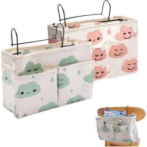 2 Bedside Organizer Pieces, Hanging Headboard Basket, Bed Pocket Organizer, Decorative Nightstand Basket (1/4)