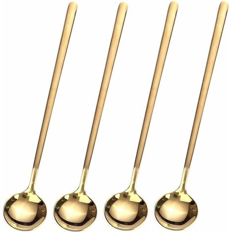 4 cucharas largas doradas – 17 cm – Acero inoxidable 304 – Para café, té y otras bebidas (1/5)