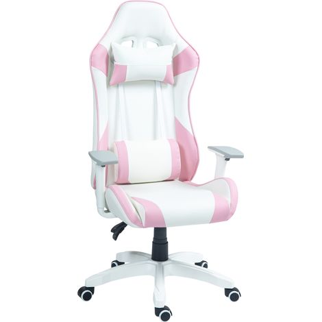 Fauteuil de jeu avec coussin lombaire, accoudoirs réglables, appui-tête amovible et hauteur réglable, 67 x 60 x 120-128 cm, rose (1/5)