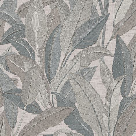 Exklusive Luxus Tapete Profhome RE521054-DI heißgeprägte Vliestapete mit floralen Ornamenten schimmernd grau platin-grau blau-grau 5,33 m2